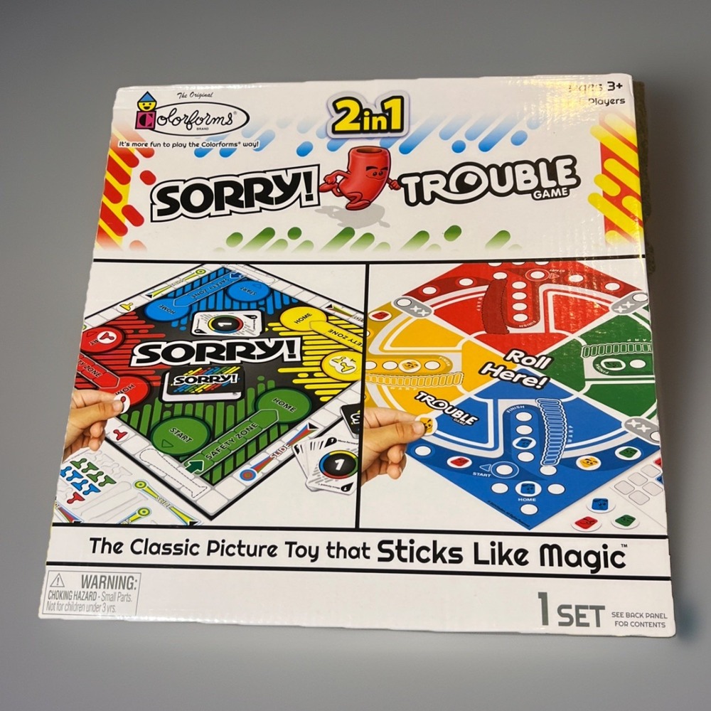 Colorforms 2 in 1 Sorry! And Trouble Game Toy Ages 3+ Travel Gift 2-4 Player New